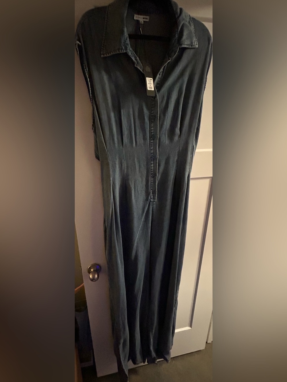 Sleeveless Denim Jumpsuit in Faded Blue